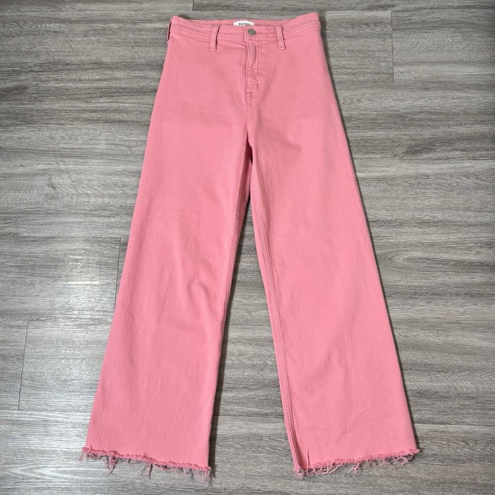 Pistola Penny Crop Jeans Womens 25 Flamingo Pink High Rise Wide Leg Raw Hem NEW